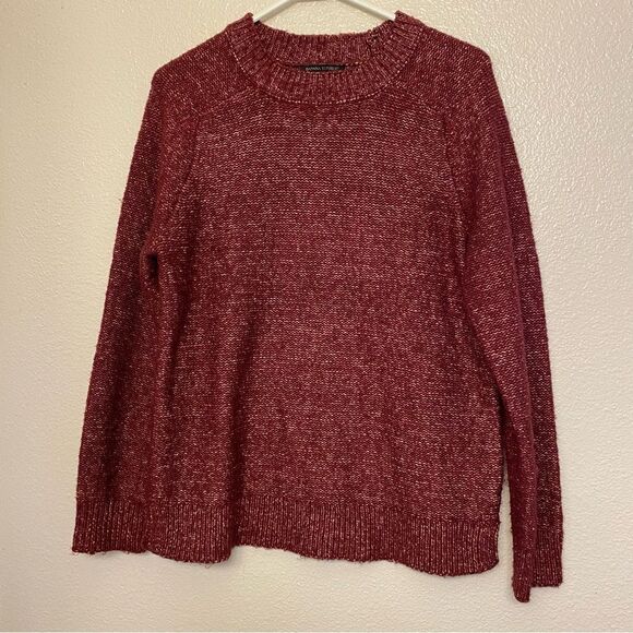 Banana Republic burgundy marled Heathered red mock neck pullover soft sweater M - Picture 2 of 8